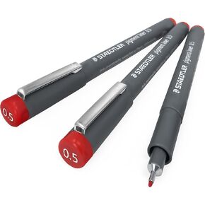 Staedtler 308 Pigment Liner Fineliner – 0.5mm – Pack of 3 – Red
