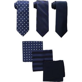 STACY ADAMS mens 3 Pack Satin Neckties Solid Striped Dots With Pocket SquaresNecktie