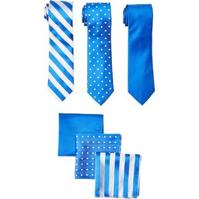 STACY ADAMS mens 3 Pack Satin Neckties Solid Striped Dots With Pocket SquaresNecktie
