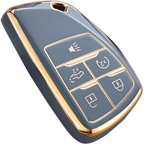 for Chevy GMC Key Fob Cover, for 2022 2023 2024 Chevrolet Silverado 1500 GMC Sierra 1500 2500HD 3500HD Buick Envision, Soft TPU Key Shell Case Remote Smart Key Holder（5 Buttons Ivory）