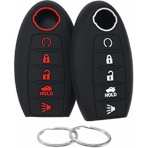 Silicone Rubber Key Fob Cover Compatible with Nissan Altima SR Armada SL Maxima Murano Pathfinder Rogue Titan Versa Sentra (5 Buttons)