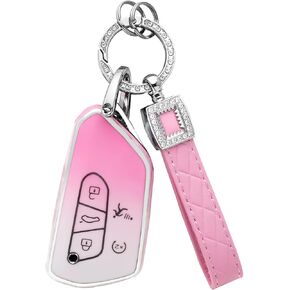 1797 Key Fob Cover for Volkswagen VW ID.4 Atlas Golf GTI R Accessories 2024 Bling Car Key Chain Case Shell 5 Button Gradient Pink Cute Girly TPU