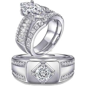 TWO RINGS Wedding Ring Sets His And Hers Promise Ring Couples Bridal Sets Women S925 Sterling Silve Moissanite Man Wedding Bands