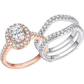Wedding Engagement Rings Set for Women 925 Sterling Silver Pear Oval Shape CZ Anniversary Band Promise Bridal Sivler/Rose Gold Size 5-12
