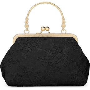 Vintage Embroidery Lace Floral Clutch Purse for Women Formal Evening Bag Kiss Lock Handbag Wedding Cocktail Party Purse