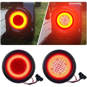 4" Round LED Tail Lights for Trailer Trucks RV Camper Van 64 LEDs Stop/Turn/Running Lights Halo 12V Waterproof IP67 with Rubber Grommet and 3 Prong Pigtails, 2Pcs
