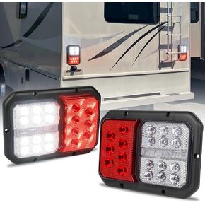 Double LED Trailer Tail Lights，Surface Mount RV Trailer Camper Tail Lights with Red Brake Turn Running Light White Reverse Light Horizontal Mount Double LED Taillights