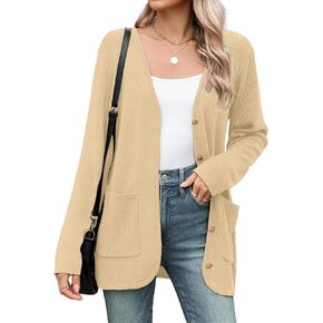 Zeagoo Women's V Neck Button Long Cardigan Sweater Casual 2024 Fall Knit Sweater Blazer with Pockets