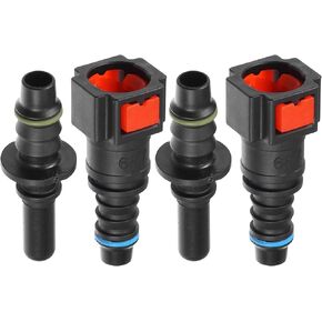 Car Fuel Line Hose Quick Release Connector Straight Kit 5/16" 7.89mm SAE to 5/16" 8mm Disconnect Hose Plastic Red (Set of 2)