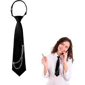 Womens Tie, Pre Tied Black Ties for Women Adjustable Womens necktie Punk Style