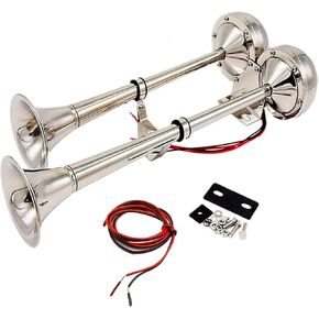 Horn electric horn car horn 150DB bugle ship horn electric car marine stainless steel 304 speaker double horn loud speaker for any 24V cargo boats wheel ship trains cars trucks vans etc