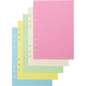 Chris.W Colorful 6-Hole Ruled Refills Inserts for Personal Size Organizer Binder, 5-Color Loose Leaf Planner Filler Paper, 100 Sheets/200 Pages, Lined (3 3/4" x 6 3/4")