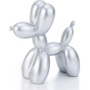 Balloon Dog Statue Decor, 4 inch Silver Balloon Dog Animal Sculpture, Small Nick Nacks for Shelves Decor, Small Eclectic Decor for Desk, Cute Balloon Dog Desktop Holiday Ornament Gifts