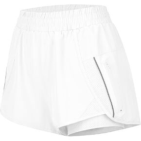 Athletic Shorts for Women High Split Running Workout Quick Dry Shorts with Zip Pocket Liner