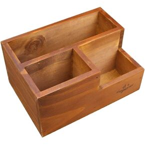 Coideal Wood Remote Control Holder - Wooden Desktop Storage Organizer Caddy for Desk, Office Supplies, Home, End Table (Vintage Wooden Color, 3 Compartments)