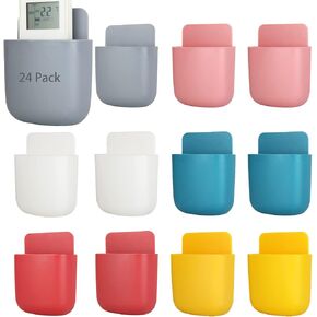 24 Pack Remote Control Holder Wall Mount Adhesive Phone Charging Remote Holder Pencil Makeup Brushes Glasses Wall Holder Storage Box for Home Office School Supply Storage, Color