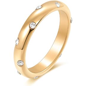 14K Gold Plated Cubic Zirconia Stackable Ring Band for Women, Sizes 5-10