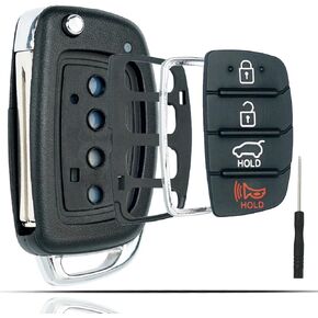 Flip Key Fob Shell Case Replacement Fits for Hyundai Sonata Santa Fe 2013 2014 2015 2016 2017 2018 2019 2020 Keyless Entry Folding Key Remote Control 4 Button Pad Cover