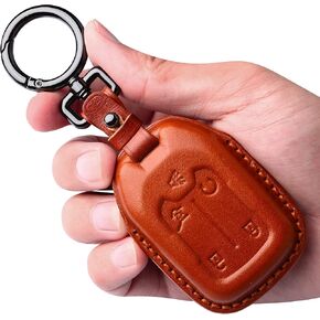 Tukellen Compatible with Chevrolet Leather Key Fob Cover with Keychain,fit 2019 2020 2021 Silverado GMC Sierra Smart Remote Key Shell, Genuine Leather for Chevy Key case(5 Buttons)-Black