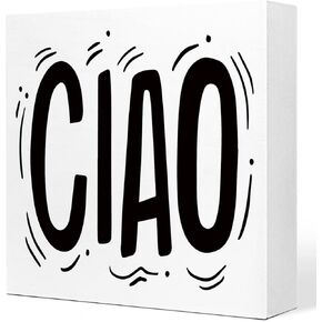Ciao Sign Wooden Box,Italian Desk Decor,Italian Hello Quote Wood Block Plaque Sign for Home Office Tabletop Decoration,Gift for Italian friend Q781 in Kuwait