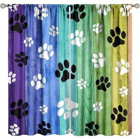 Funny Dog Curtains for Home Decor,Rustic Farmhouse Four Cute Dogs Behind a Fence Watching Funny Window Treatment for Kids Boys Room Party 21x45in,2 Panel Set