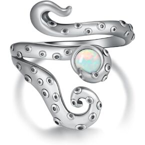 Octopus Ring 925 Sterling Silver Tentacle Ring Moonstone/Opal/Obsidian/turquoise Adjustable Ocean Rings Jewelry Gift for Women