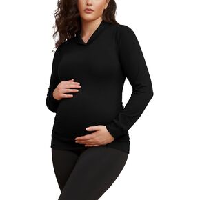 GINKANA Maternity Long Sleeve Shirt Side Ruched Lapel Tee Top Mama Pregnancy Clothes