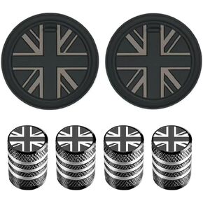 6Pcs Car Accessories Set, Include 4Pcs Tire Valve Stem Caps,2Pcs Car Cup Holder Coasters for Mini Cooper R55 R56 R57 Universal Car Accessories(Grey)