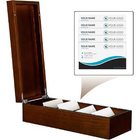 Hoteam Business Card Holder 2.2 x 3.5 Inch Index Card Holder Wood Desktop Business Card File Organizer 5 Dividers Holds 500 Cards, Card Storage Box for Office Business Classroom, 11 x 4.33 x 3.15 Inch