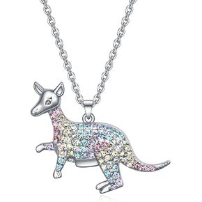 Horse/Cat/Axolotl/Unicorn/Raccoon/Kangaroo/T-Rex/Elephant/Chihuahua/Golden Retriever/Koala/Goat/Cow Necklace Gifts for Girls Women,Cute Colorful Crystal Big Animal Necklace Birthday Gift for Animal Lover