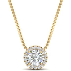 5/8 Carat Lab Grown Round Cut Diamond Halo Pendant With 18" Chain 10K/14K Gold Very Good Cut Lab Created Diamond Necklace For Her Premium Collection (G-H, SI1-SI2, 0.60 Ctw)