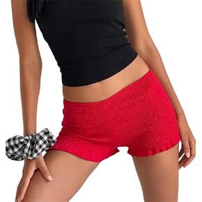 Women Y2k Ruched Hot Shorts Low Waist Ruffle Frill Hem Pleated Summer Beach Vocation Shorts Streetwear