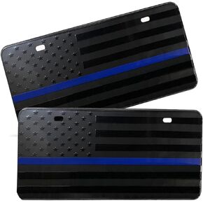 Zone Tech USA American Flag License Car Tag Plate with Thin Blue Line Thick Durable Embossed Monochrome Novelty Great American Pledge of Allegiance