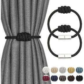 NICEEC 4 Pack Mini Magnetic Curtain Tiebacks Modern Simple Style Drape Tie Backs Elegant Hand Weave Rope Knot Decorative Curtain Holdbacks for Home & Office Window Drapery (Dark Grey)