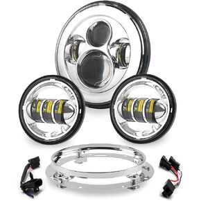 Motorcycle 7 inch LED Headlight kit with 4 1/2 Passing Lamps Fog Lights Compatible with Harley Davidson Road King Ultra Classic Electra Strees Glide FatBoy(Black)