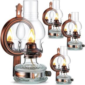 Yexiya 4 Pcs Large Kerosene Lamp Lantern Large Chamber Oil Lamp Wall Mounted Kerosene Lamp Vintage Glass Clear Kerosene Lamp Rustic Oil Lamp with Oil Wick for Indoor Home Decor Lighting (Black)