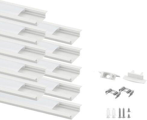 Besseto 10 حزمة 6.6 قدم 2 متر قناة ألومنيوم LED غائرة، شريط إضاءة LED أسود ناشر قناة ألومنيوم مسار الإسكان لشريط LED بعرض 12 مم (أسود-6.6 قدم، 10) in Kuwait