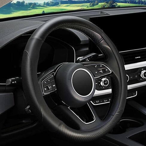 Car Steering Wheel Cover, Soft Microfiber Leather, Breathable Anti-Slip, Universal Fit 15 Inch for Cars, SUVs, Vehicles, Sedans, Trucks, Vans -Black in Saudi Arabia