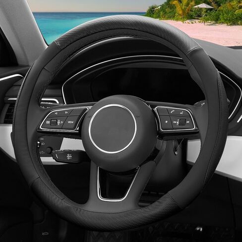 Car Steering Wheel Cover, Soft Microfiber Leather, Breathable Anti-Slip, Universal Fit 15 Inch for Cars, SUVs, Vehicles, Sedans, Trucks, Vans -Black in Saudi Arabia
