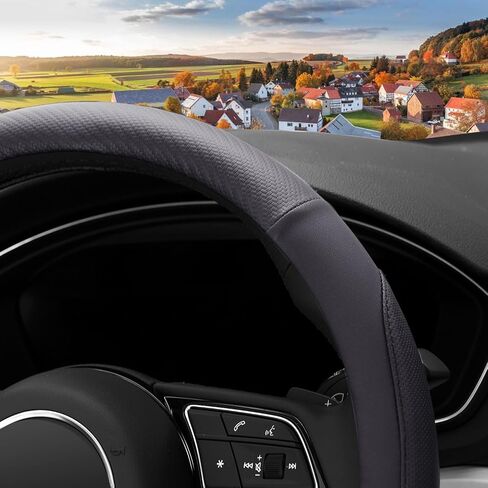 Car Steering Wheel Cover, Soft Microfiber Leather, Breathable Anti-Slip, Universal Fit 15 Inch for Cars, SUVs, Vehicles, Sedans, Trucks, Vans -Black in Saudi Arabia