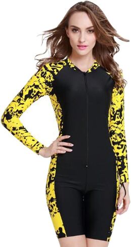 Women's One Piece Swimsuit Tummy Control, Long Sleeve Rash Guard Surfing Scuba Snorkeling UPF 50+ Athletic Swimwear Boyleg in Kuwait