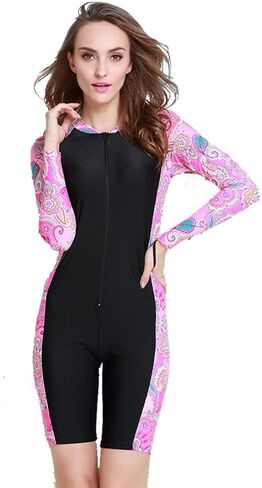 Women's One Piece Swimsuit Tummy Control, Long Sleeve Rash Guard Surfing Scuba Snorkeling UPF 50+ Athletic Swimwear Boyleg in Kuwait
