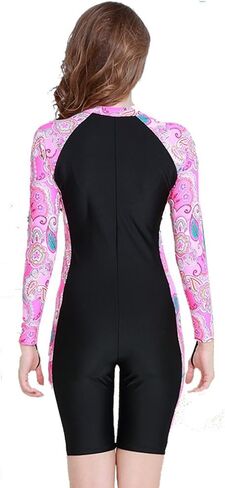 Women's One Piece Swimsuit Tummy Control, Long Sleeve Rash Guard Surfing Scuba Snorkeling UPF 50+ Athletic Swimwear Boyleg in Kuwait