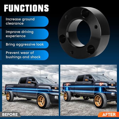 طقم رفع تسوية أمامي و2 بوصة خلفي مناسب لسيارة Chevy Silverado 1500 2007-2020، كتل رفع تعليق فواصل مزورة مع مسامير U ممتدة تناسب سيارة GMC Sierra 1500 2007-2020، 4 قطع in Saudi Arabia