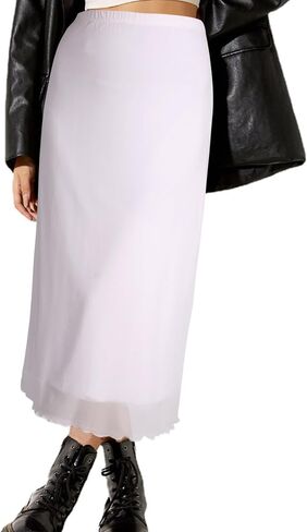 Avanova Women Solid Mesh Midi Length Skirt Elastic High Waisted Flowy Long Skirt in Saudi Arabia