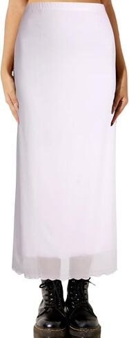 Avanova Women Solid Mesh Midi Length Skirt Elastic High Waisted Flowy Long Skirt in Saudi Arabia