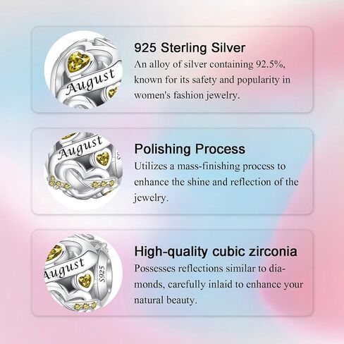 Birthstone Charm 925 Sterling Silver Charms fits Bracelets and Necklace Pendant Bead Happy Birthday Charms Jewelry Present for Women Family Friends in Saudi Arabia