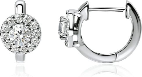 B. BRILLIANT Sterling Silver 1/4 or 1/2 Carat Lab Grown Diamond Round Halo Huggie Hoop Earrings in Saudi Arabia