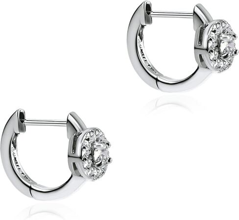 B. BRILLIANT Sterling Silver 1/4 or 1/2 Carat Lab Grown Diamond Round Halo Huggie Hoop Earrings in Saudi Arabia
