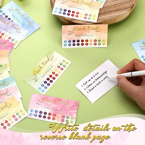 Fumete 200 Pieces Reward Punch Cards with Hole Puncher, 3.5 x 2 inch Incentive Loyalty Reward Card for Classroom Home School Supplies Students Teachers Kids, 8 Styles (Cute Style, 20 Holes) in Saudi Arabia